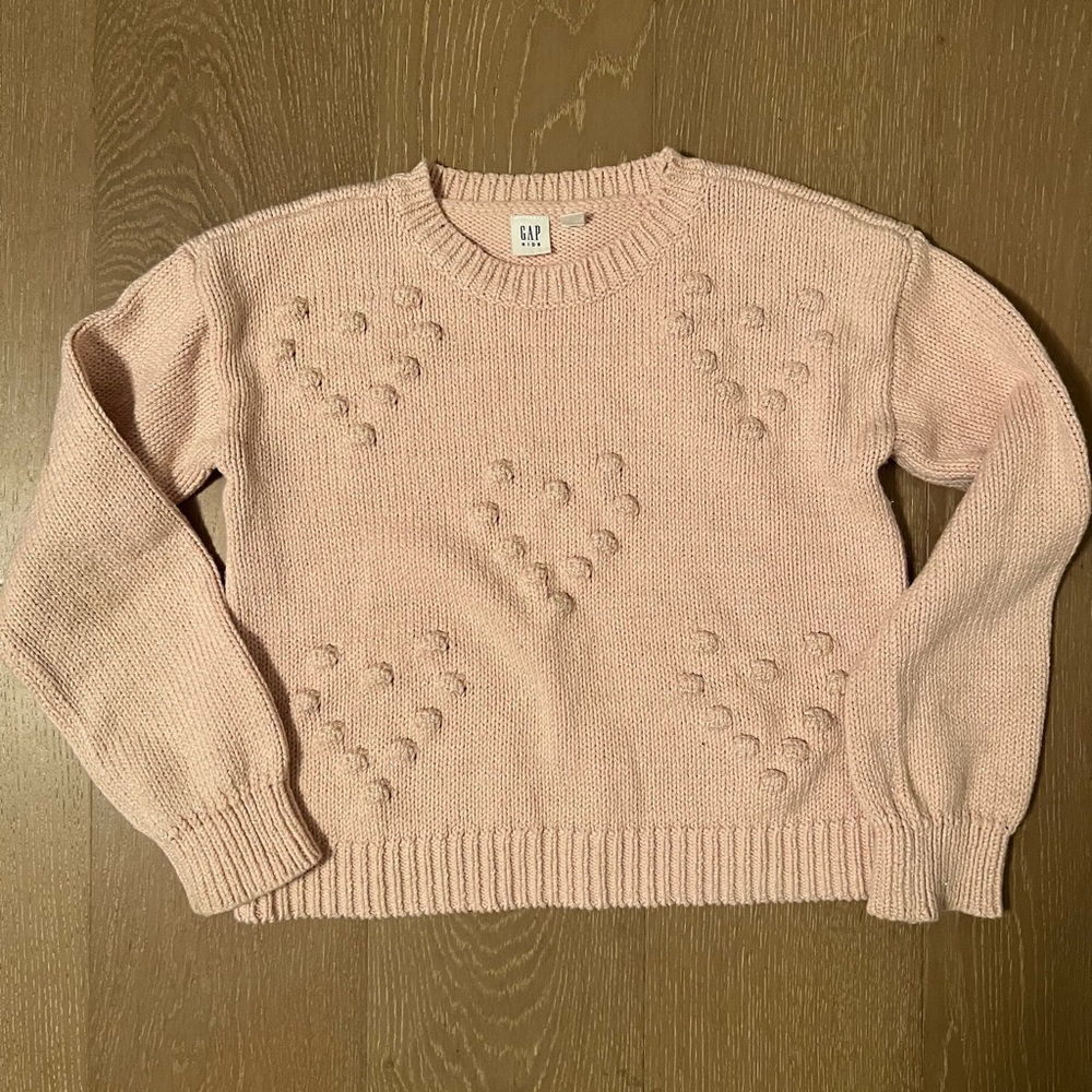 Girls Gap Kids Blush Pink Crew Neck Sweater Textured Bobble Hearts Valentine